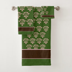 Pink On Green Floral Crowns  Bath Towel Set