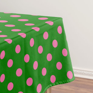 Pink On Green Polka Dots Pattern Design Tablecloth