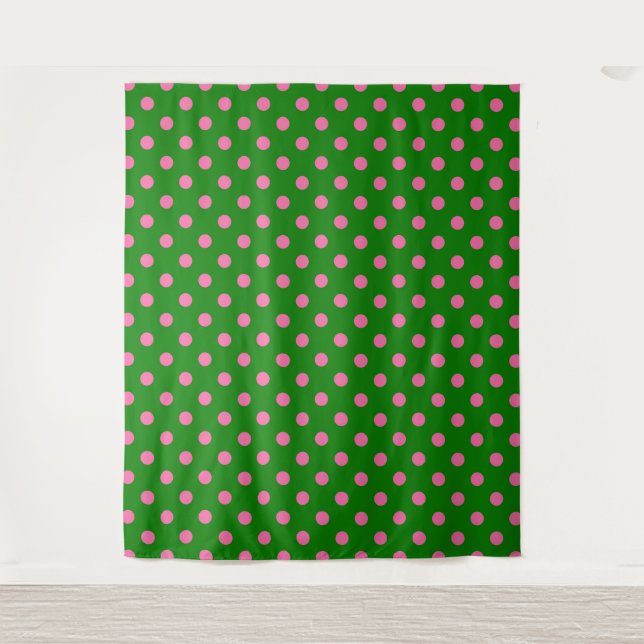 Pink On Green Polka Dots Pattern Design  Tapestry (Front)