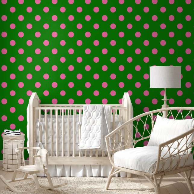 Pink On Green Polka Dots Pattern Design  Wallpaper (Creator Uploaded)