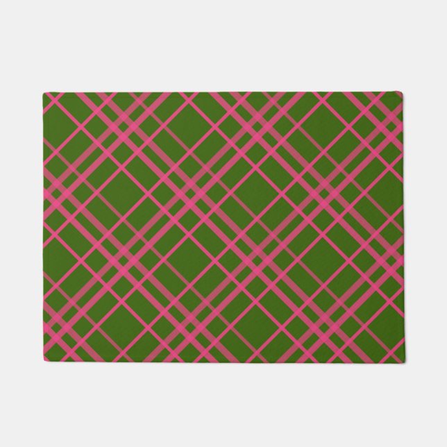 Pink On Green Tartan Plaid Pattern Design  Doormat (Front)