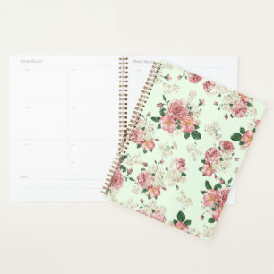 Pink on Green Vintage Floral Planner