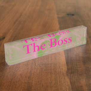 Pink on Green Wispy Spiral Desk Nameplate