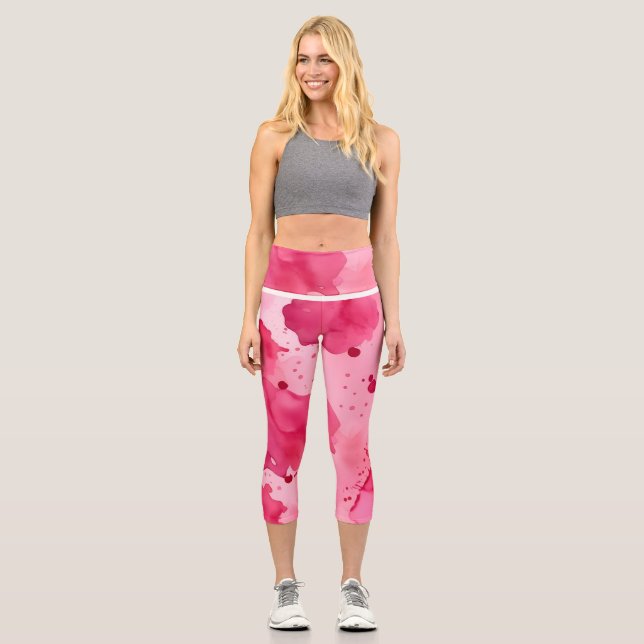 Pink on Pink Abstract Capri Leggings (Front)