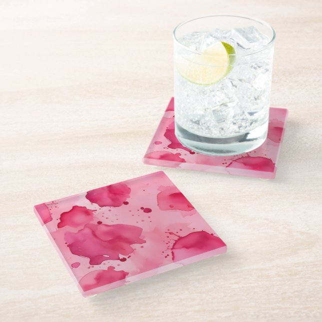 Pink on Pink Abstract  Glass Coaster (Angled)
