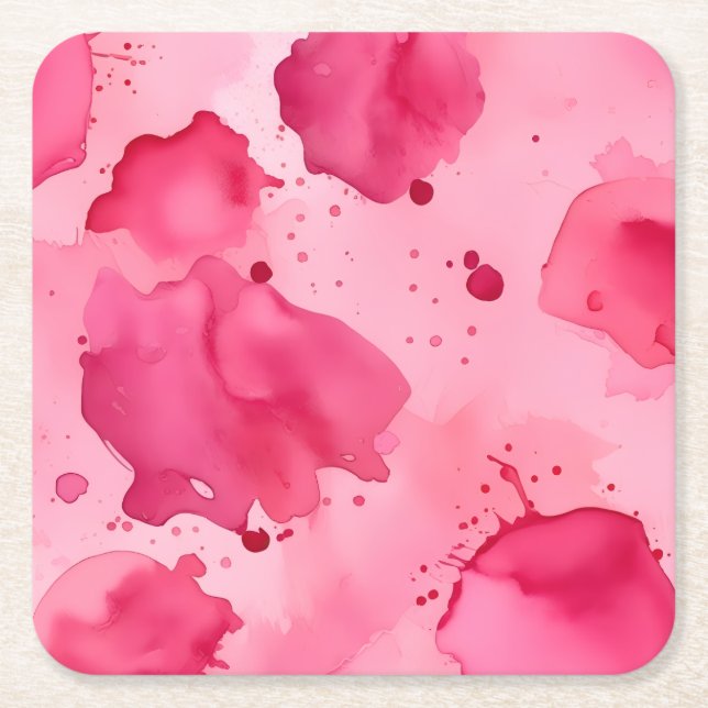 Pink on Pink Abstract  Square Paper Coaster (Front)
