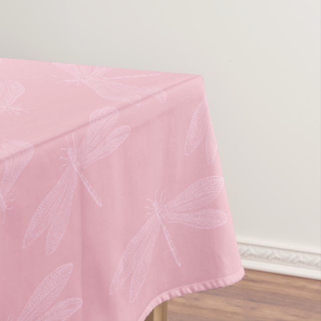 Pink on Pink Elegant Spring Dragonfly Pattern Tablecloth (In Situ)
