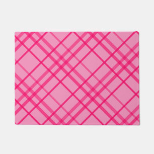 Pink On Pink Grid Line Plaid Design  Doormat