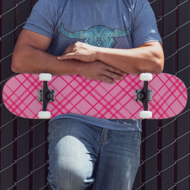 Pink On Pink Grid Line Plaid Design  Skateboard (Creator Uploaded)