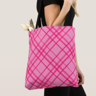 Pink On Pink Grid Line Plaid Design Tote Bag