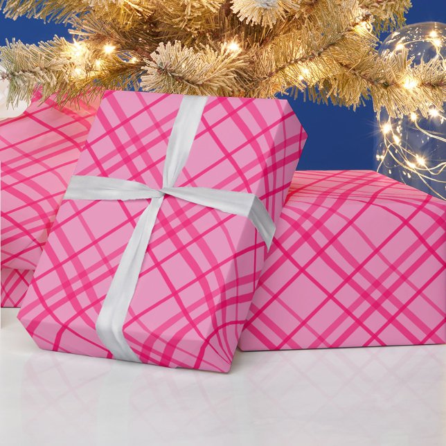 Pink On Pink Grid Line Plaid Design  Wrapping Paper (Creator Uploaded)