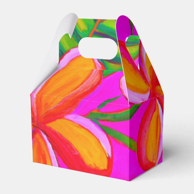 Pink on Pink plumeria Tropical art party favour bo Box (Front Side)