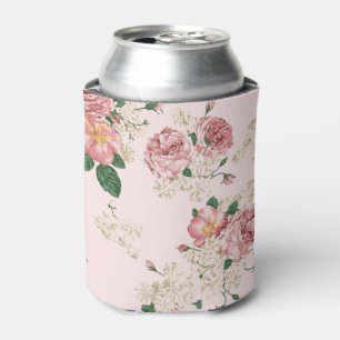 Pink on Pink Vintage Floral  Can Cooler