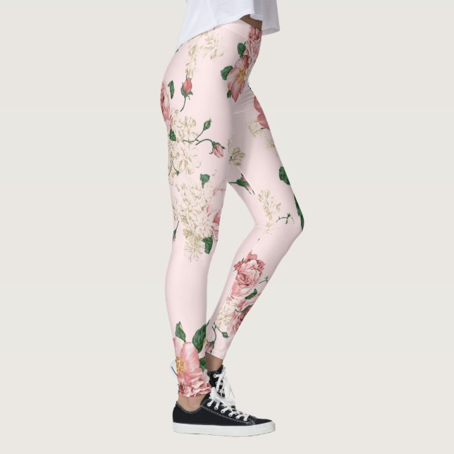 Pink on Pink Vintage Floral  Leggings (Right)