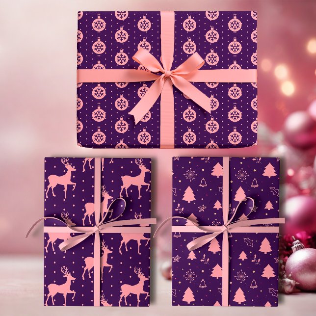 Pink on Purple Modern Holiday Wrapping Paper Sheet (Creator Uploaded)