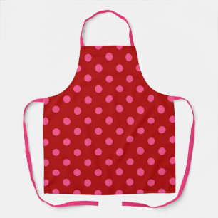 Pink On Red Polka Dots Pattern Design  Apron