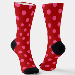 Pink On Red Polka Dots Pattern Design  Socks