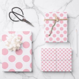 Pink on White Different Size Polka Dots Wrapping Paper Sheet