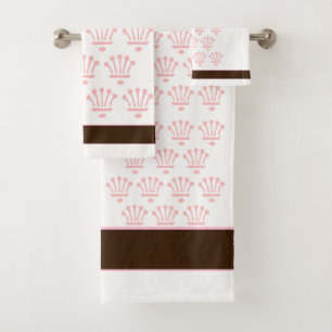 Pink On White Floral Crowns Bath Towel Set