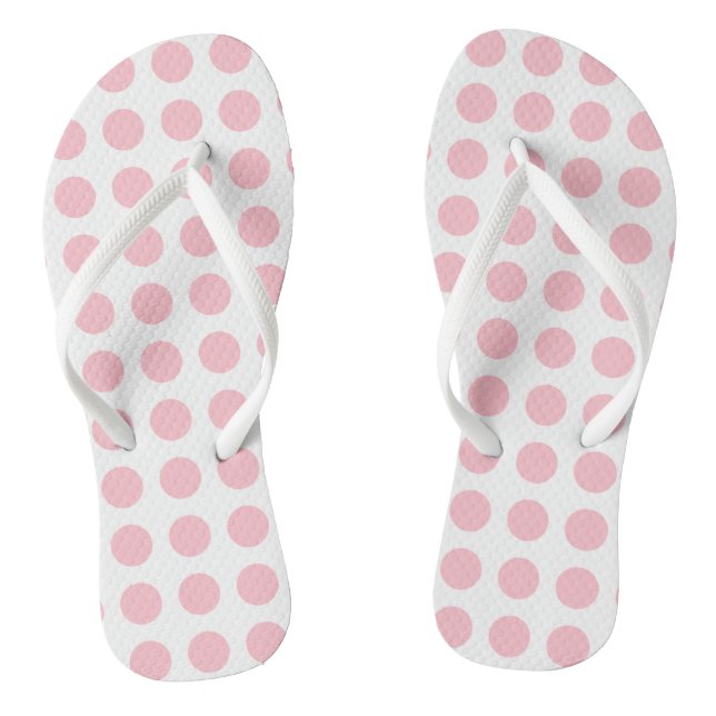 Pink on White Large Size Horizontal Polka Dots Jandals (Footbed)