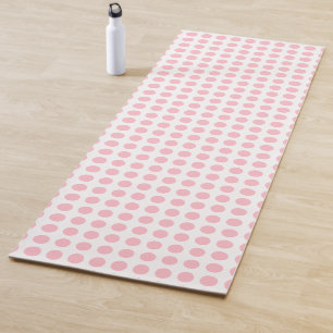 Pink on White Large Size Horizontal Polka Dots Yoga Mat