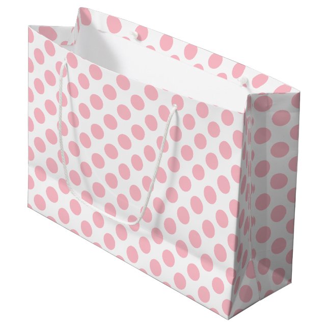 Pink on White Large Size Polka Dots Large Gift Bag (Front Angled)