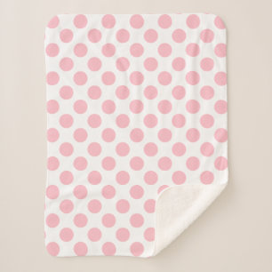 Pink on White Large Size Polka Dots Sherpa Blanket