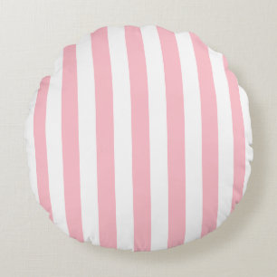 Pink on White Large Size Stripes Round Cushion