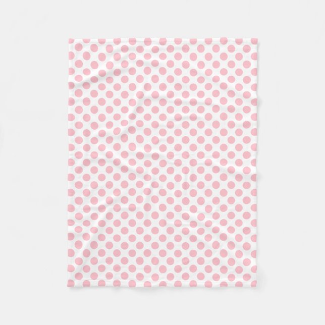 Pink on White Medium Size Polka Dots Fleece Blanket (Front)