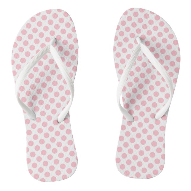 Pink on White Medium Size Polka Dots Jandals (Footbed)