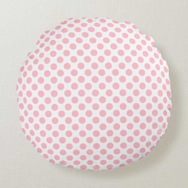 Pink on White Medium Size Polka Dots Round Cushion (Front)