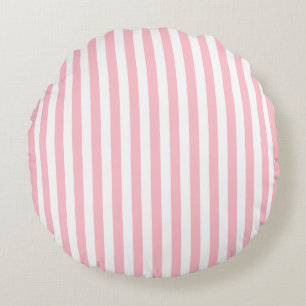 Pink on White Medium Size Stripes Round Cushion