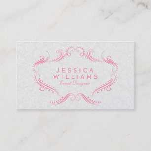Pink On White Ornate Floral Frame Business Card