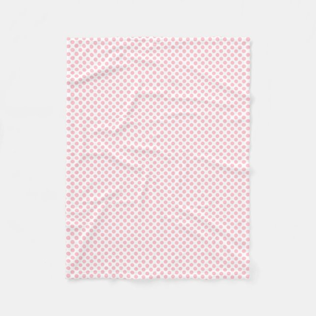 Pink on White Small Size Polka Dots Fleece Blanket (Front)