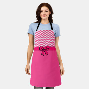 Pink on White with a Hot Pink Bow Chevron Design Apron