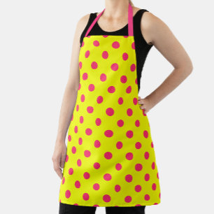 Pink On Yellow Polka Dots Pattern Design  Apron
