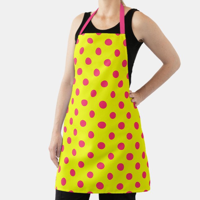 Pink On Yellow Polka Dots Pattern Design  Apron (Creator Uploaded)