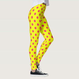 Pink On Yellow Polka Dots Pattern Design  Leggings