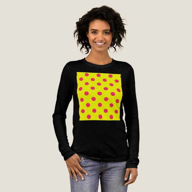 Pink On Yellow Polka Dots Pattern Design  Tri-Blend Shirt (Full Front)