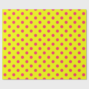 Pink On Yellow Polka Dots Pattern Design  Wrapping Paper