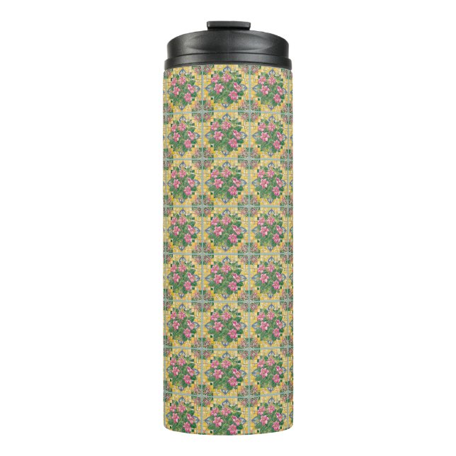 Pink on Yellow Tile Thermal Tumbler (Front)