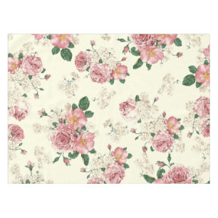 Pink on Yellow Vintage Floral Tablecloth