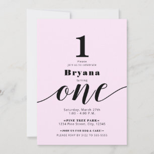 Pink ONE 1ST Birthday Photo Any Colour Minimal  Invitation