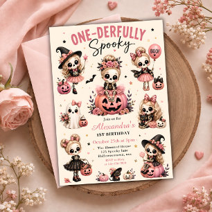 Pink One-derfully Spooky 1st Birthday Invitation