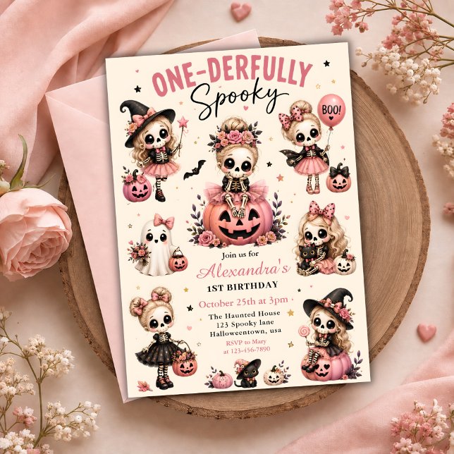 Pink One-derfully Spooky 1st Birthday Invitation (Creator Uploaded)