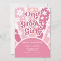 Pink One Groovy Girl Retro Rainbow First Birthday
