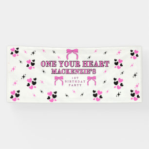 PINK ONE HEARTS Vinyl 2.5'X6' Girl's 1st Birthday Banner