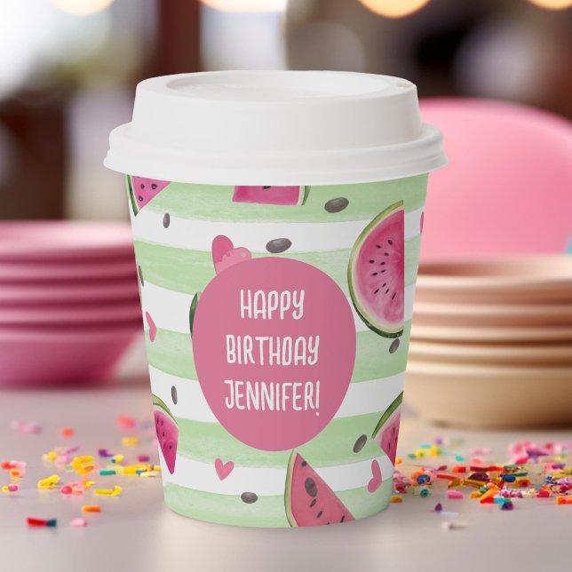 Pink one in a melon, Girl Summer 1st Birthday Paper Cups (pink watermelon, girl summer birthday paper cups.)