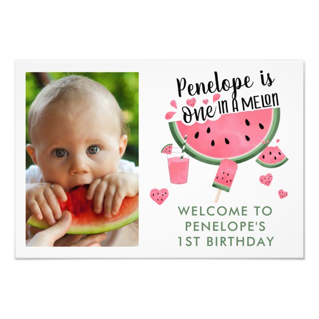 Pink One In A Melon Photo Girl's 1st Birthday  Print (Front)