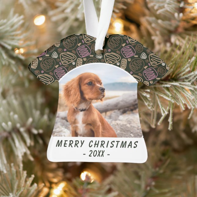 Pink One Line Art Dog Pet Photo Christmas Keepsake Ornament (Tree)